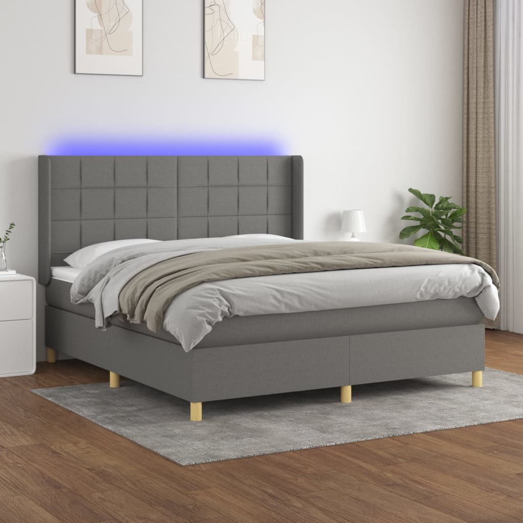 Boxspring met matras en LED stof donkergrijs 180x200 cm is nu te koop bij PeponiXL, paradijselijk wonen!