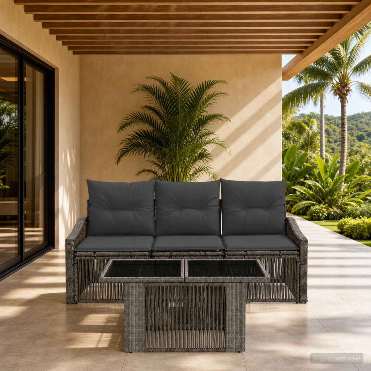 Tuinbankenset 4 st Grijs en Donkergrijs poly rattan is nu te koop bij PeponiXL, paradijselijk wonen!