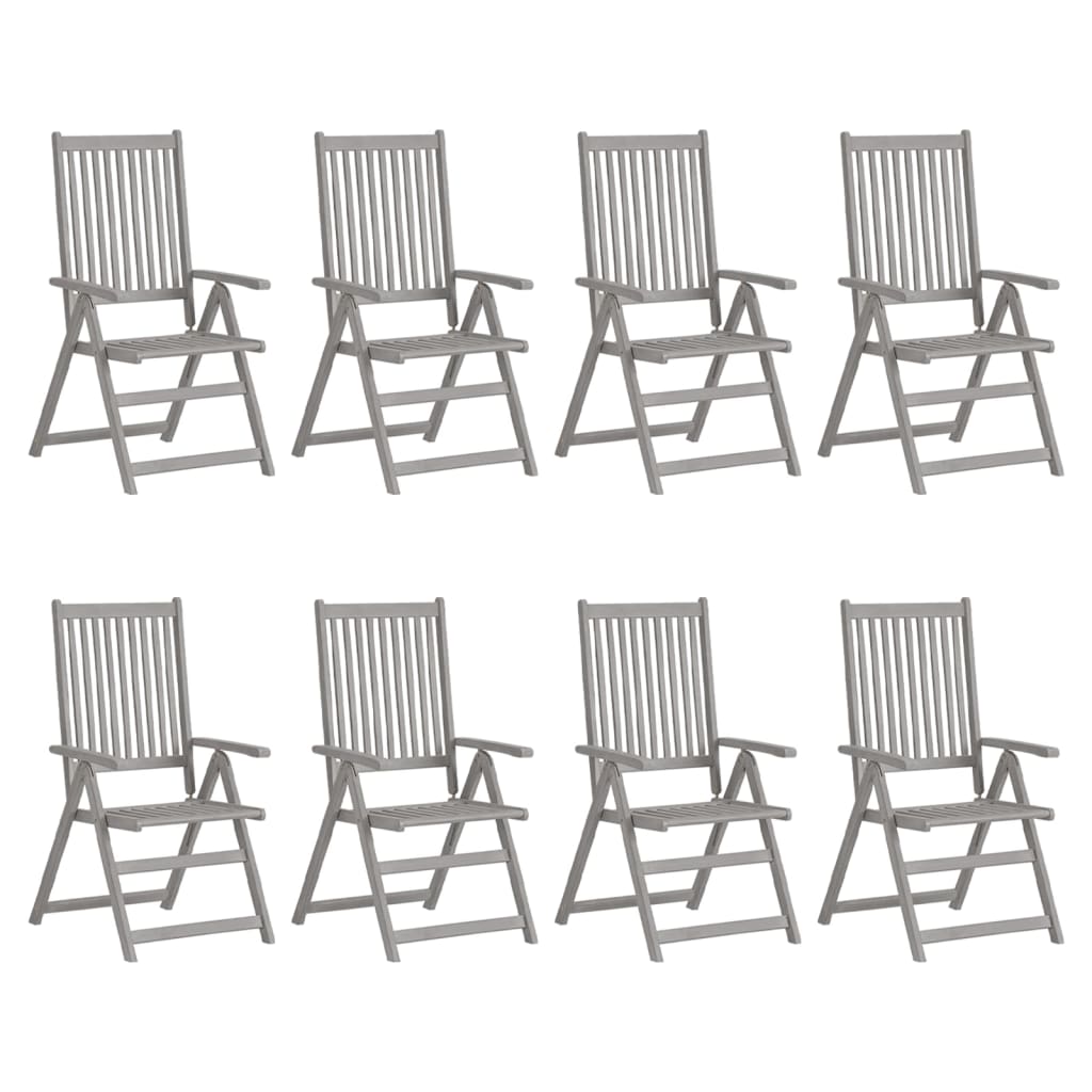 Tuinstoelen 8 st verstelbaar massief acaciahout grijs is nu te koop bij PeponiXL, paradijselijk wonen!