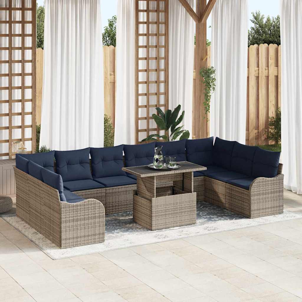 Tuin Sofa Set 11 st Grijs Poly riet is nu te koop bij PeponiXL, paradijselijk wonen!