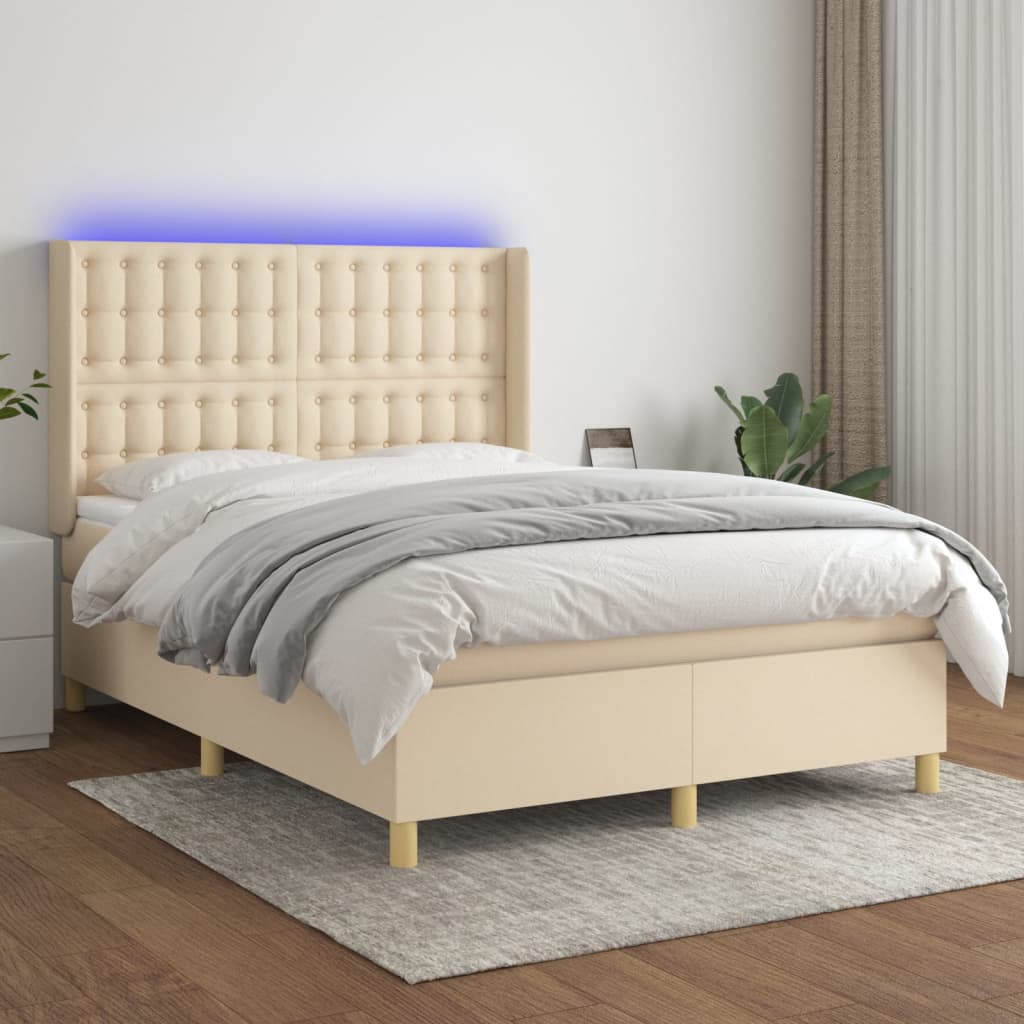 Boxspring met matras en LED stof crèmekleurig 140x200 cm is nu te koop bij PeponiXL, paradijselijk wonen!