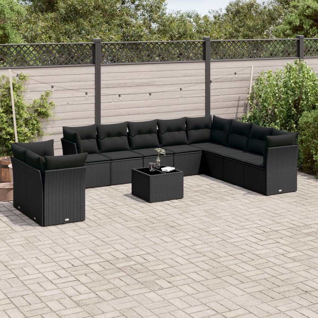 11-delige Loungeset met kussens poly rattan zwart is nu te koop bij PeponiXL, paradijselijk wonen!