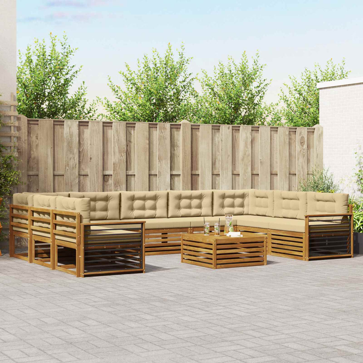 Buiten bankenset 10 pcs Natuurlijk en Beige Massief Acaciahout is nu te koop bij PeponiXL, paradijselijk wonen!