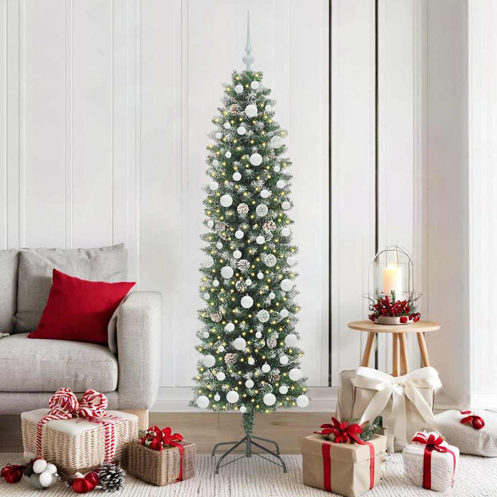 Kunstmatige slanke kerstboom met 300 LED Groen en Wit 180 cm is nu te koop bij PeponiXL, paradijselijk wonen!