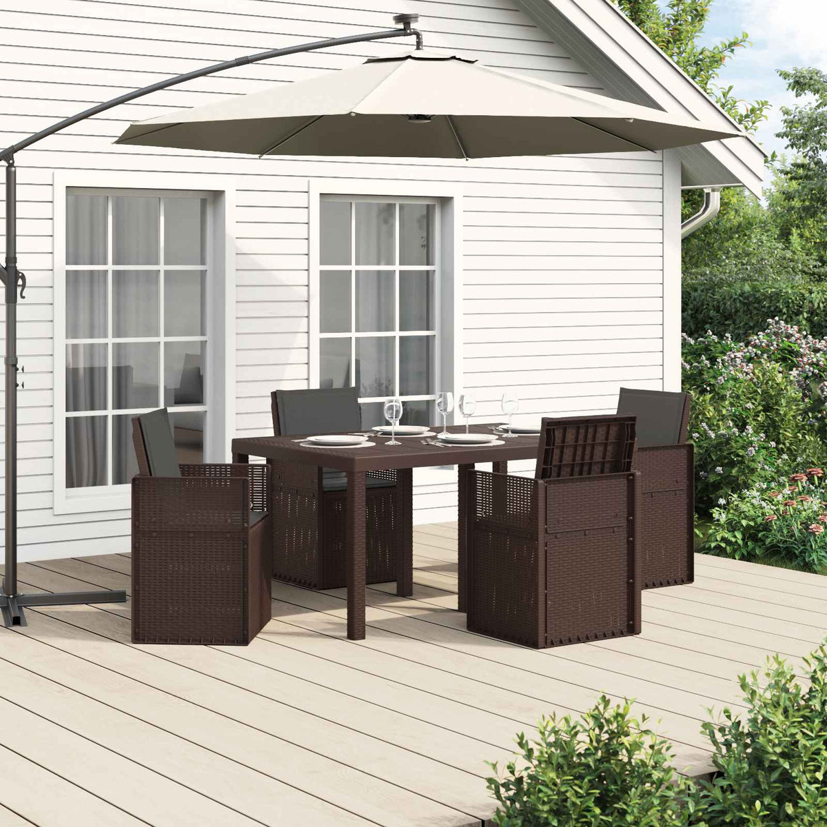 Tuin eettafelset met kussen 5 pcs Bruin en antracietkleurig PP is nu te koop bij PeponiXL, paradijselijk wonen!