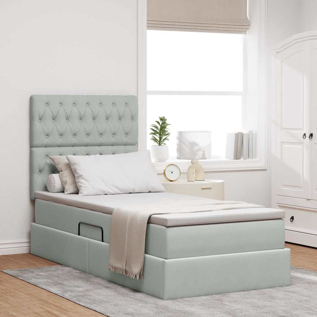 Opslag bed met matras Lichtgrijs 100 x 200 cm Fluweel is nu te koop bij PeponiXL, paradijselijk wonen!