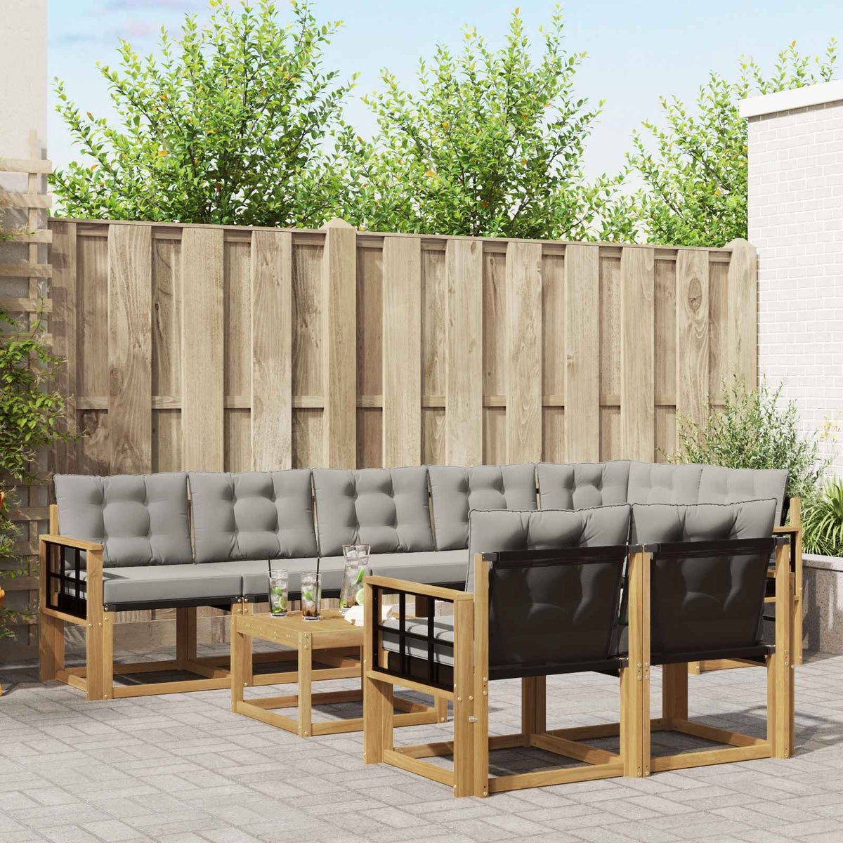 Buiten bankenset met kussen 9 pcs Wit en Lichtgrijs is nu te koop bij PeponiXL, paradijselijk wonen!