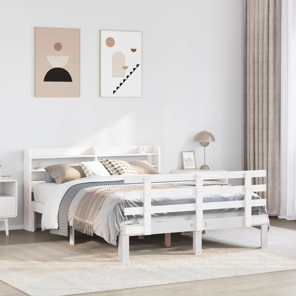 Bedframe met hoofdeinde zonder matras 140x200 cm wit is nu te koop bij PeponiXL, paradijselijk wonen!