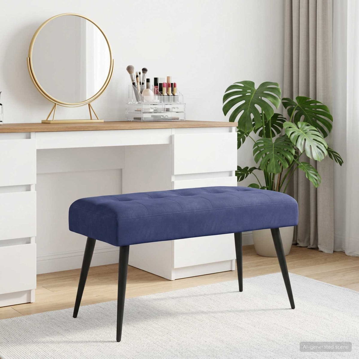 Bank met knoopverstelling Politieblauw 80 x 40 x 46 cm fluweel is nu te koop bij PeponiXL, paradijselijk wonen!