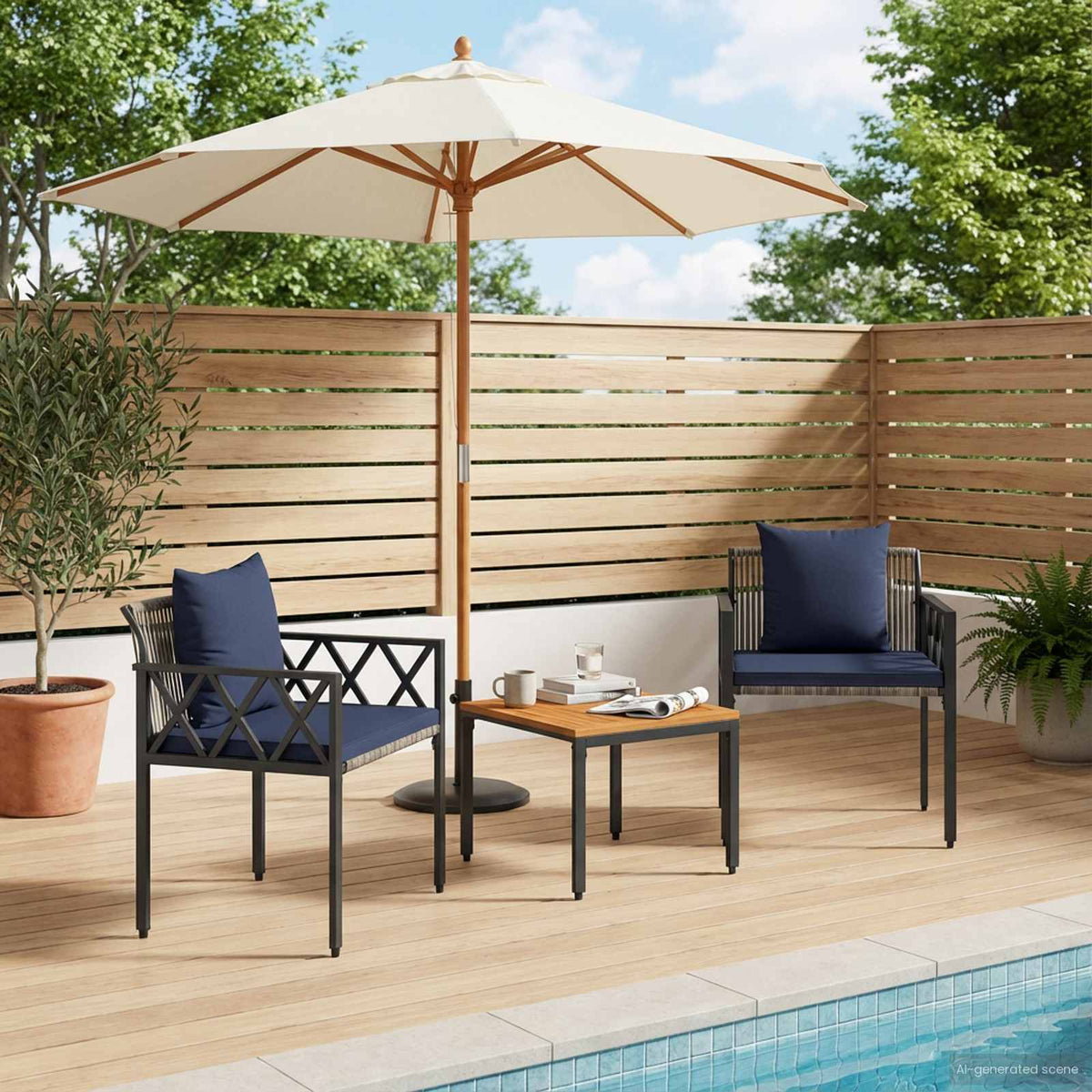 tuinmeubelset 3 pcs Grijs en Marineblauw poly rattan is nu te koop bij PeponiXL, paradijselijk wonen!