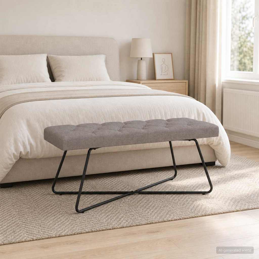Bank met knoopverstelling Taupe 110 x 40 x 46 cm Stof is nu te koop bij PeponiXL, paradijselijk wonen!