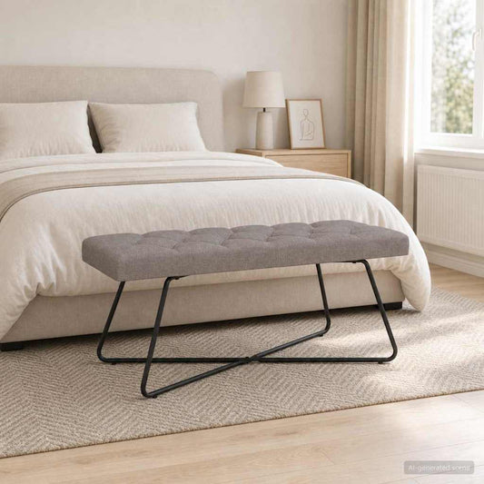 Bank met knoopverstelling Taupe 110 x 40 x 46 cm Stof is nu te koop bij PeponiXL, paradijselijk wonen!