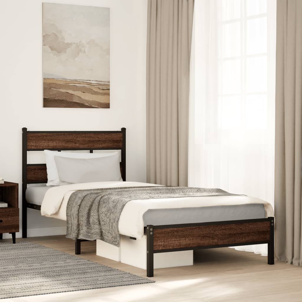 Bedframe zonder matras bewerkt hout bruin eikenkleur 90x190 cm is nu te koop bij PeponiXL, paradijselijk wonen!
