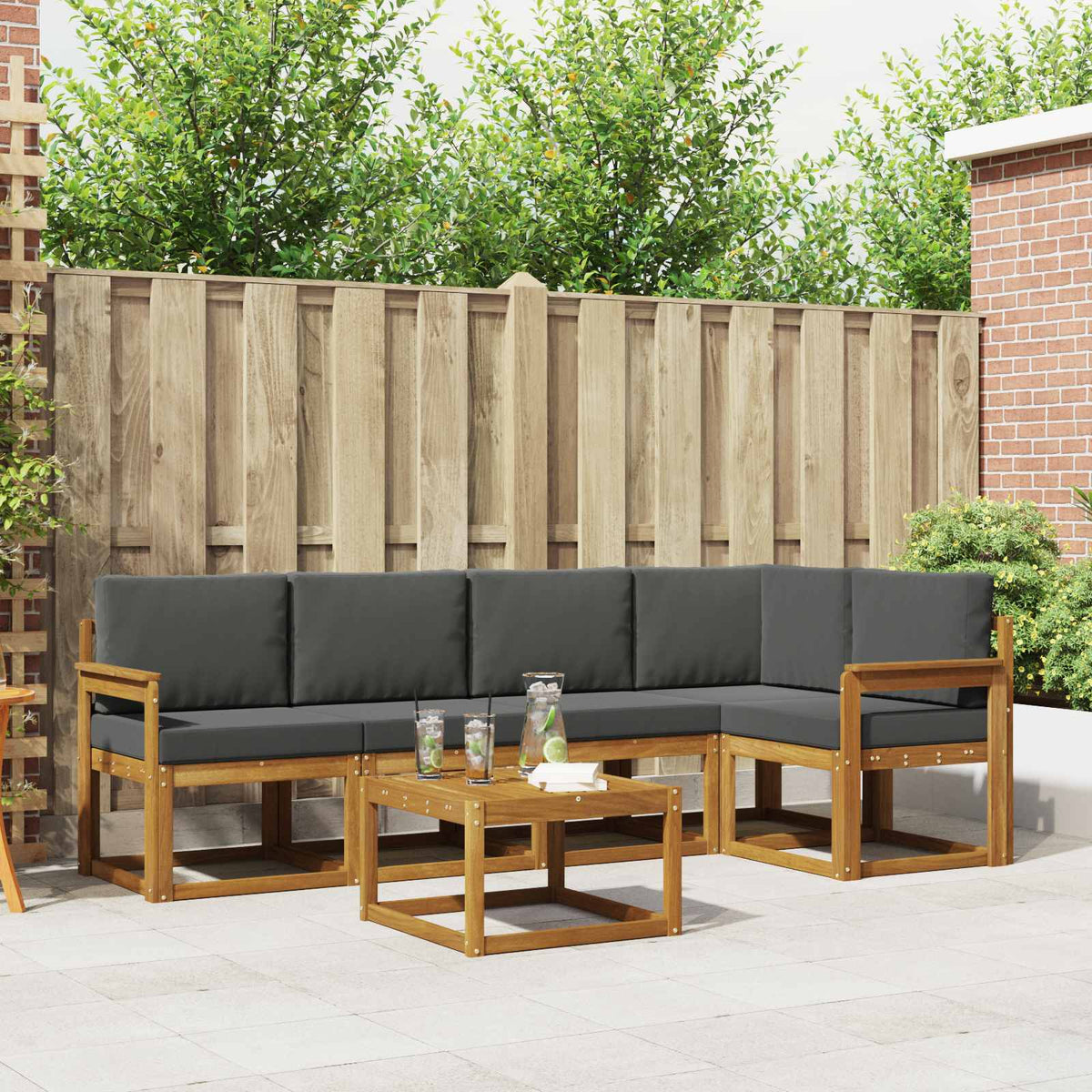 Buiten bankenset met kussen 6 pcs Natuurlijk en Antraciet is nu te koop bij PeponiXL, paradijselijk wonen!