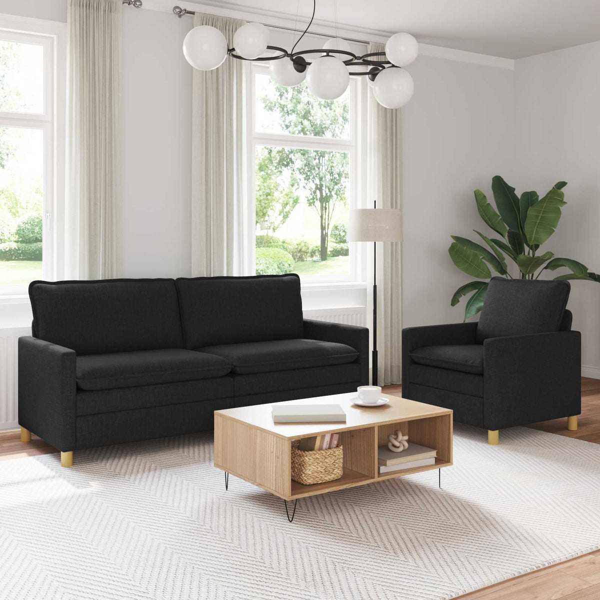 Bankstel 2 st Zwart Stof is nu te koop bij PeponiXL, paradijselijk wonen!