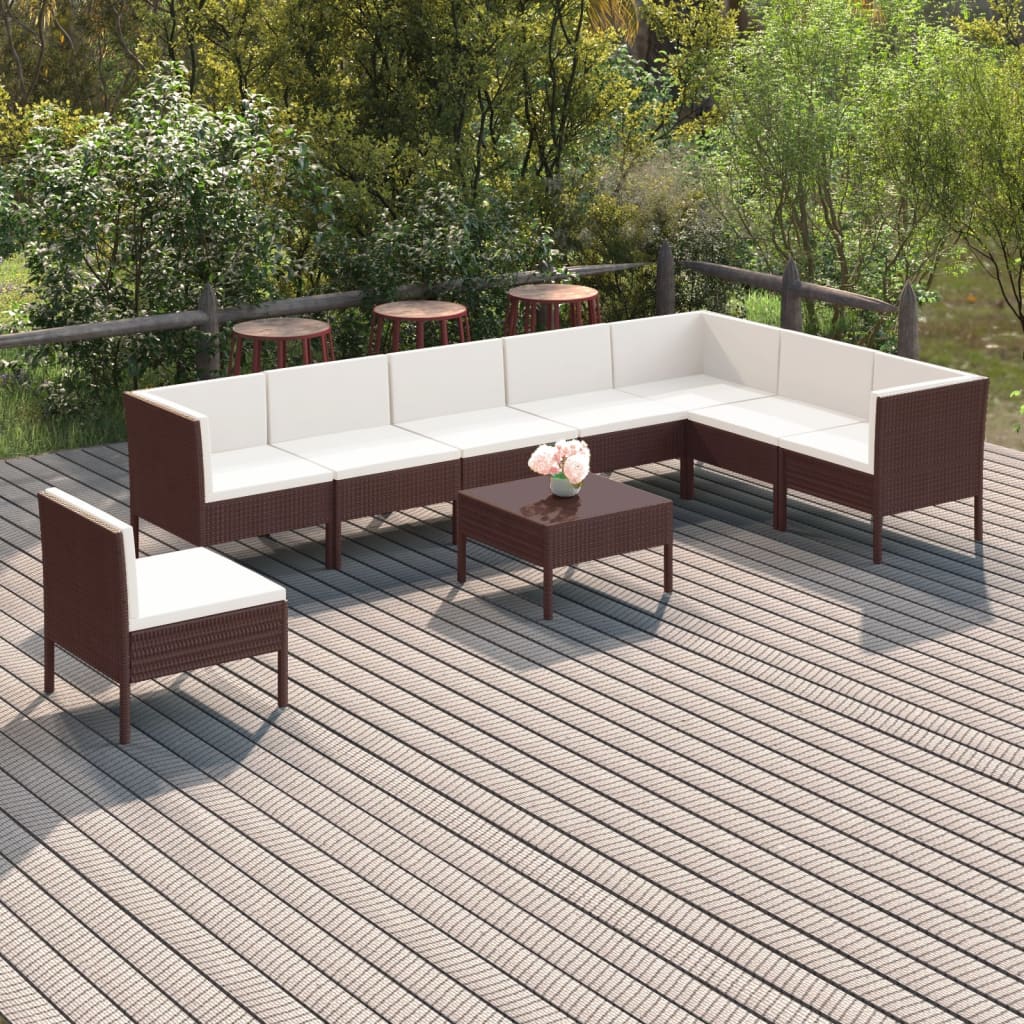 9-delige Loungeset met kussens poly rattan bruin is nu te koop bij PeponiXL, paradijselijk wonen!