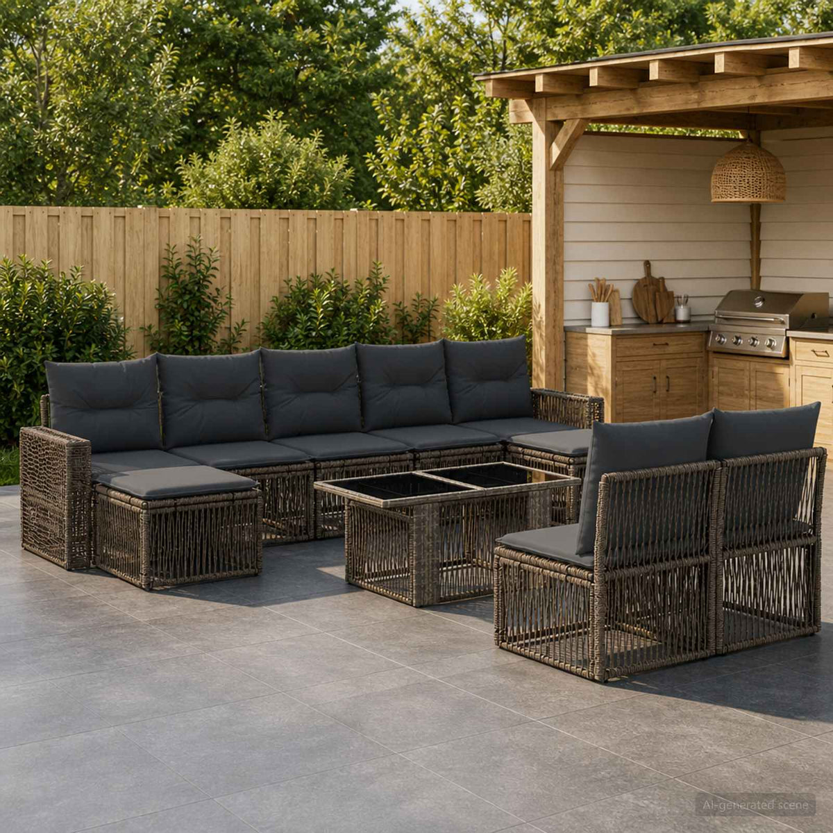 Tuinbankenset 10 st Grijs en Donkergrijs poly rattan is nu te koop bij PeponiXL, paradijselijk wonen!