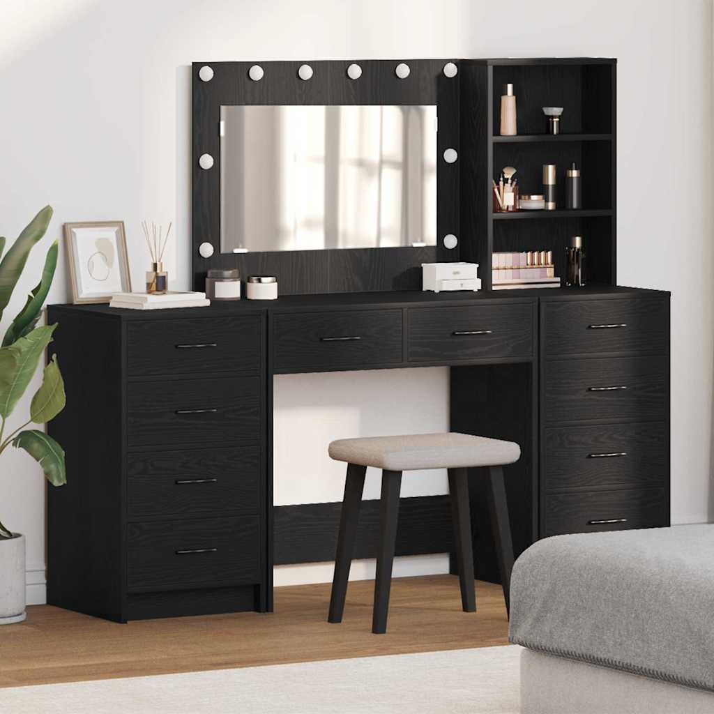 Plafondtafel met spiegellichten 3 pcs Zwart Eiken Bewerkt hout is nu te koop bij PeponiXL, paradijselijk wonen!
