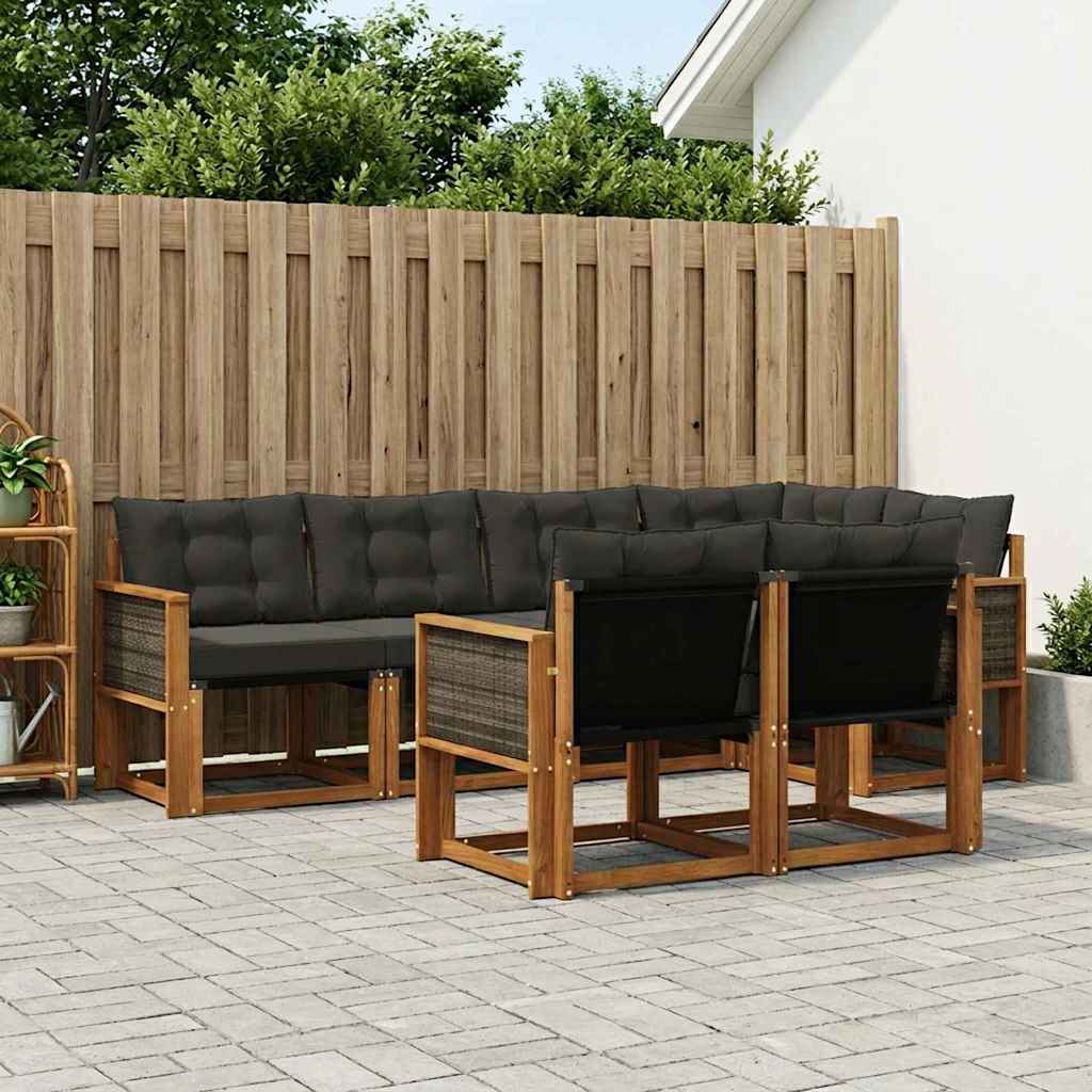 Buiten bankenset met kussen 7 pcs Naturel en Zwart is nu te koop bij PeponiXL, paradijselijk wonen!