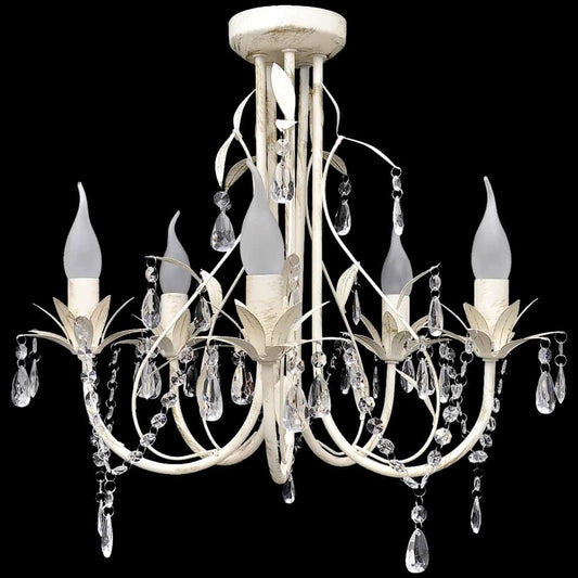 Kristallen kroonluchter met wit elegant design (5 lampen) is nu te koop bij PeponiXL, paradijselijk wonen!