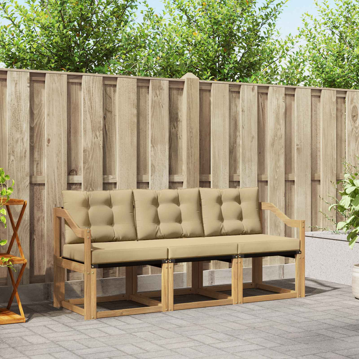 Buiten bankenset met kussen 3 pcs Wit en Beige is nu te koop bij PeponiXL, paradijselijk wonen!