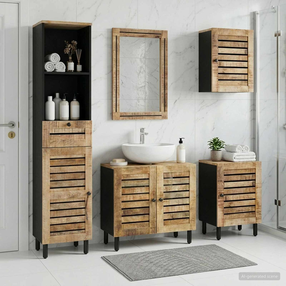 Badkamerkastenset 5 st Naturel 38 x 33 x 160 cm is nu te koop bij PeponiXL, paradijselijk wonen!
