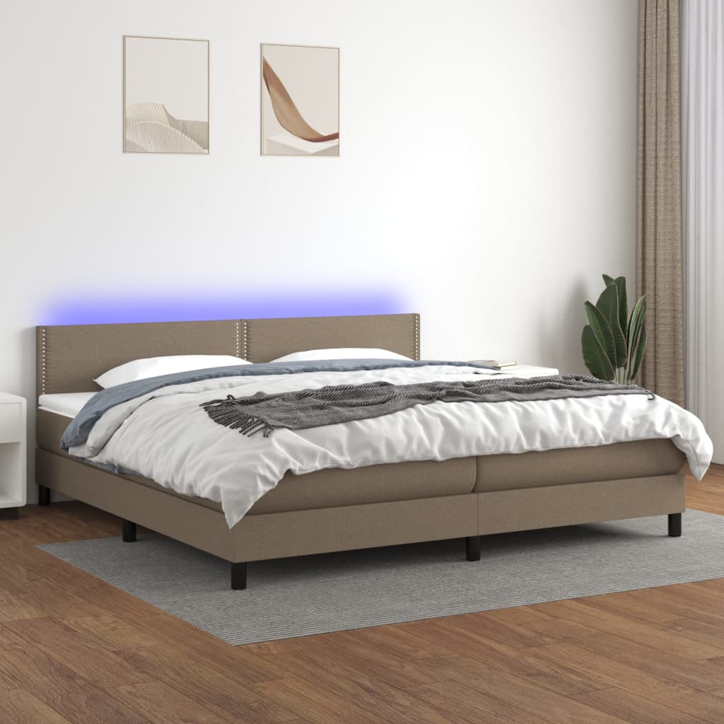 Boxspring met matras en LED stof taupe 200x200 cm is nu te koop bij PeponiXL, paradijselijk wonen!