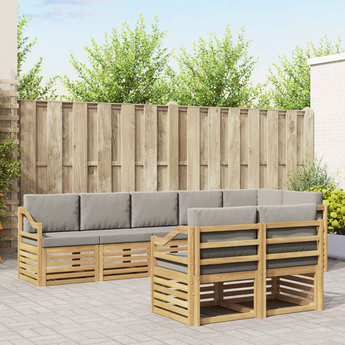 Buiten bankenset 8 pcs Wit en Lichtgrijs 304 x 126,5 x 73 cm is nu te koop bij PeponiXL, paradijselijk wonen!