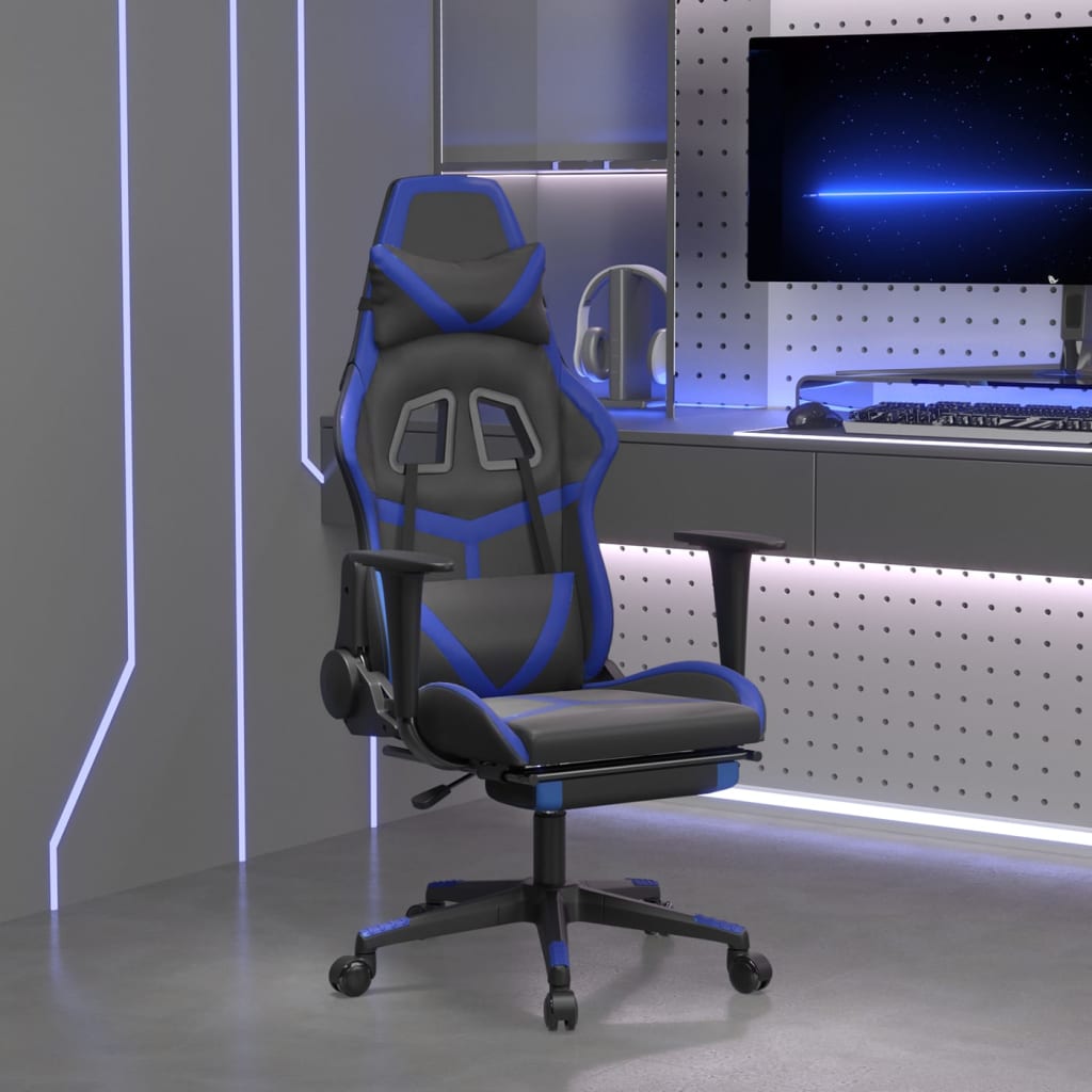 Gamestoel met voetensteun kunstleer zwart en blauw is nu te koop bij PeponiXL, paradijselijk wonen!