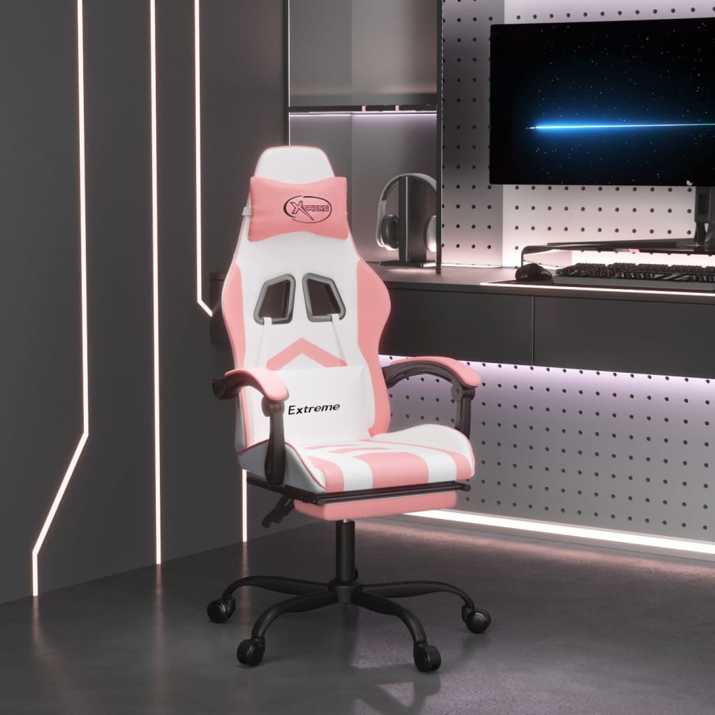 Gamestoel met voetensteun kunstleer wit en roze is nu te koop bij PeponiXL, paradijselijk wonen!