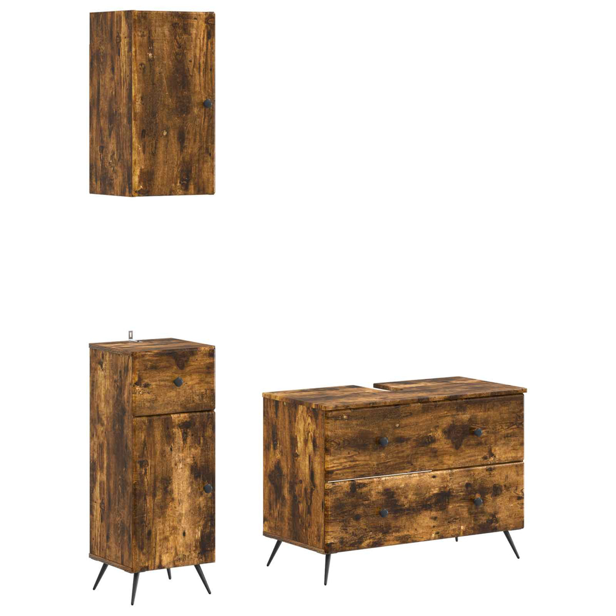 3-delige badkamerkast set BREDA Gerookt eiken Bewerkt hout is nu te koop bij PeponiXL, paradijselijk wonen!