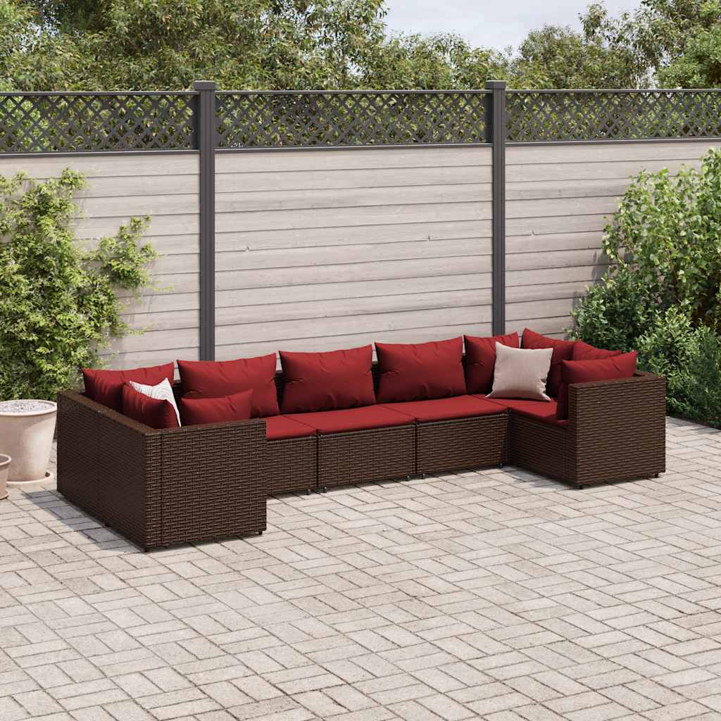 7-delige Loungeset met kussens poly rattan bruin is nu te koop bij PeponiXL, paradijselijk wonen!