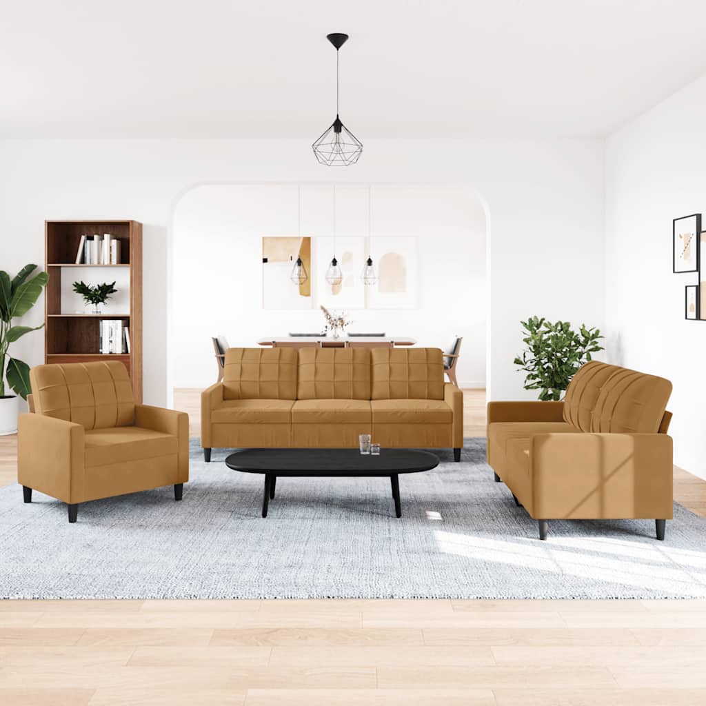 3-delige Loungeset met kussens fluweel bruin is nu te koop bij PeponiXL, paradijselijk wonen!