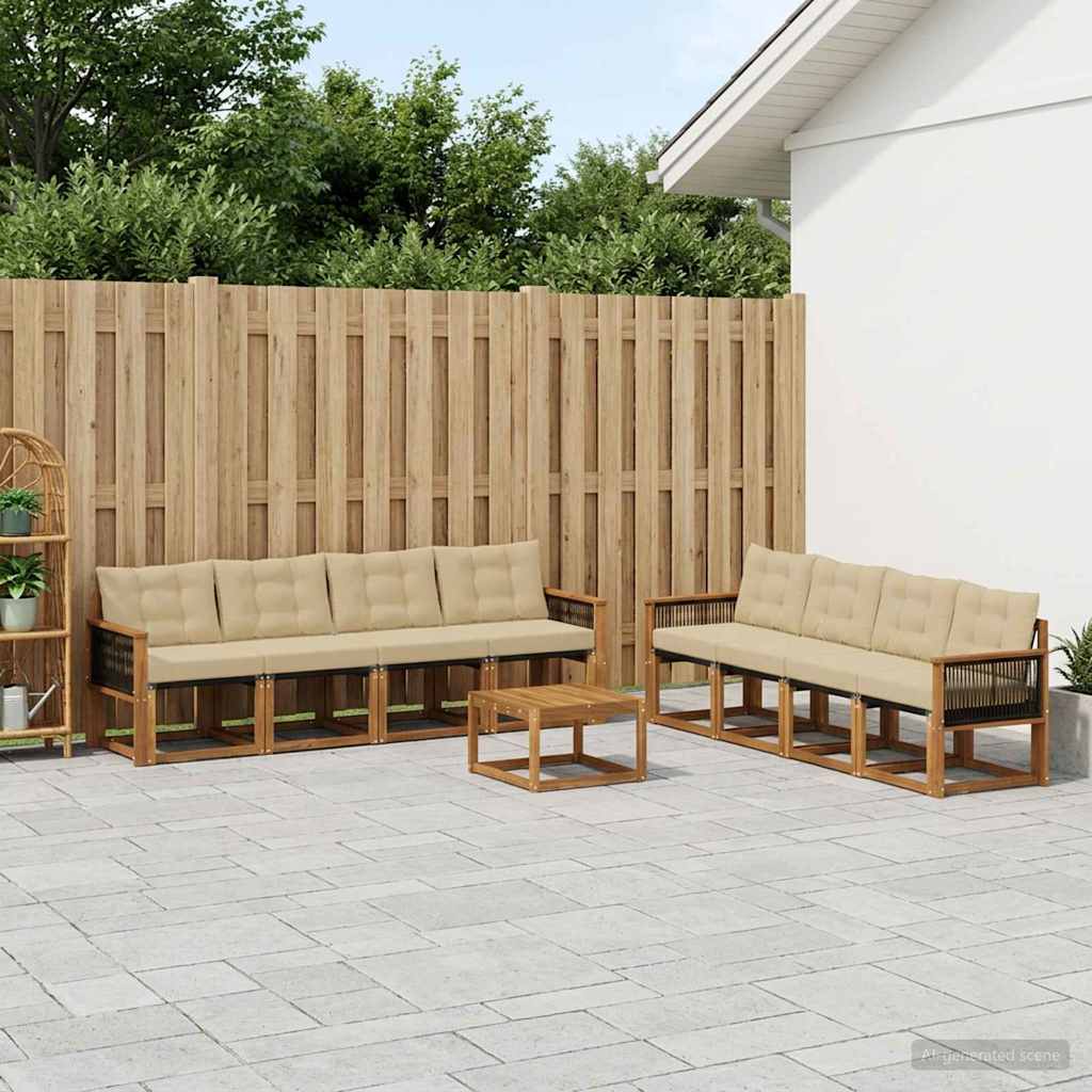 Buiten bankenset met kussen 9 pcs Natuurlijk en Beige is nu te koop bij PeponiXL, paradijselijk wonen!