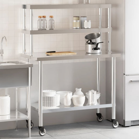 Keukenwerktafel met bovenschap 110x55x150 cm roestvrij staal is nu te koop bij PeponiXL, paradijselijk wonen!