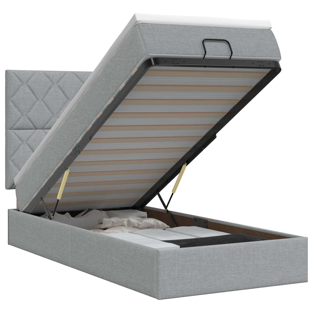 Ottoman bed met matras Lichtgrijs 100 x 200 cm Stof is nu te koop bij PeponiXL, paradijselijk wonen!