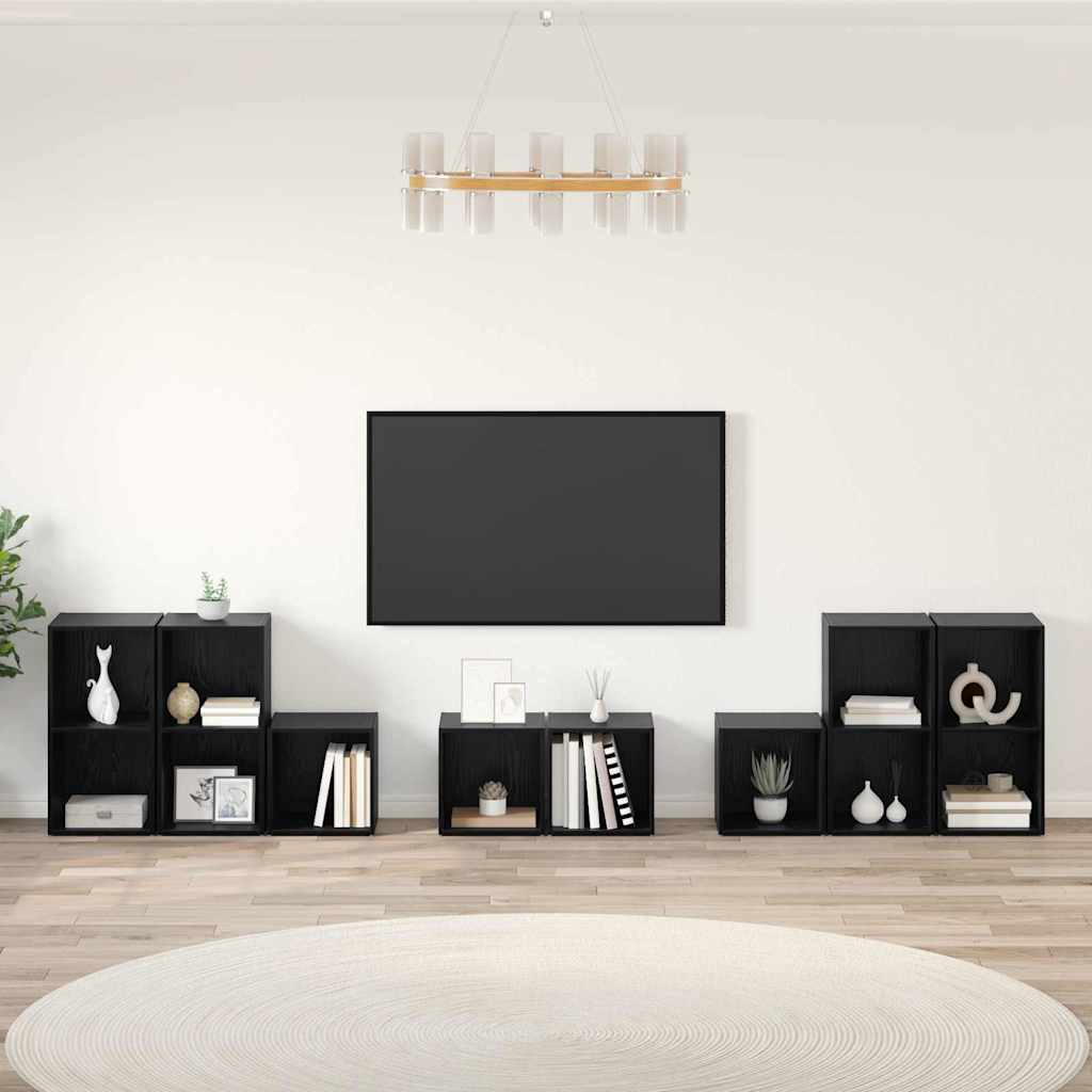 TV-kast set Wandgemonteerd 8 pcs Zwart Eiken Bewerkt hout is nu te koop bij PeponiXL, paradijselijk wonen!