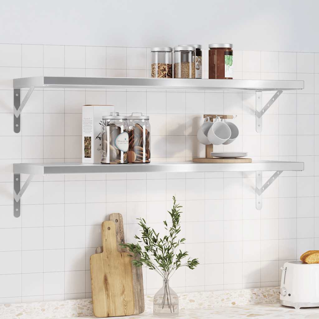 Wandschappen 2 st 100x30 cm roestvrijstaal zilverkleurig is nu te koop bij PeponiXL, paradijselijk wonen!