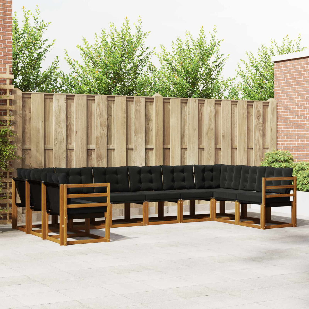 Buiten bankenset met kussen 10 pcs Natuurlijk en Zwart is nu te koop bij PeponiXL, paradijselijk wonen!
