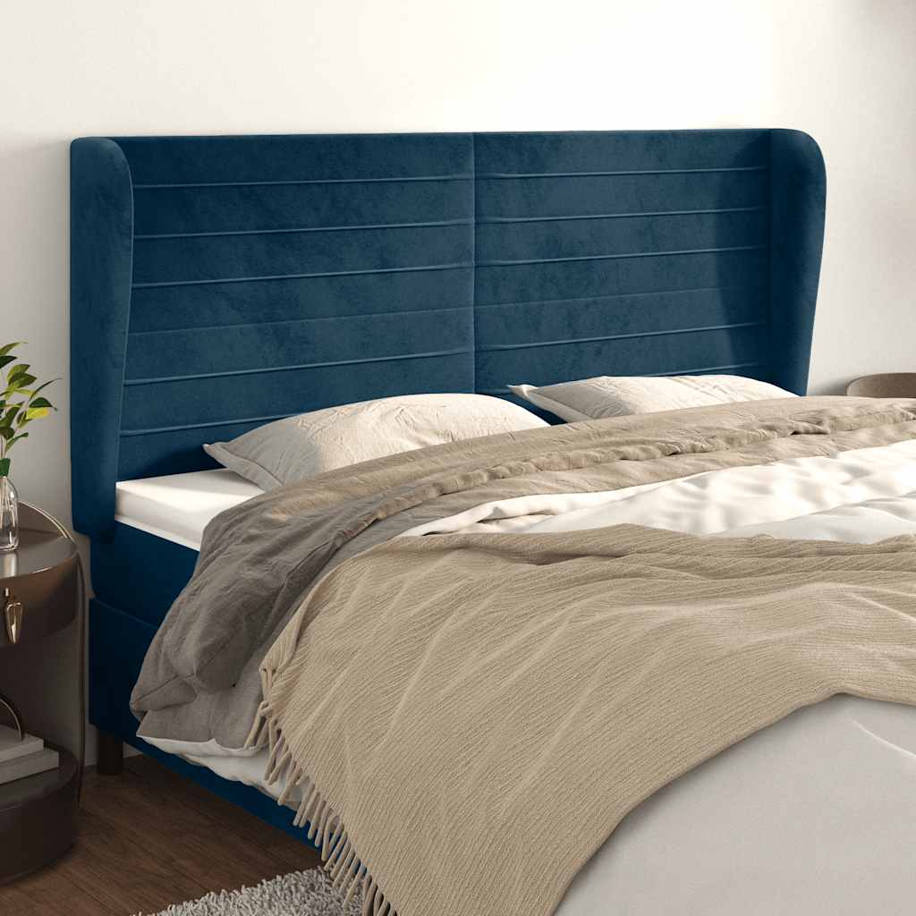 Hoofdbord met randen 203x23x118/128 cm fluweel donkerblauw is nu te koop bij PeponiXL, paradijselijk wonen!