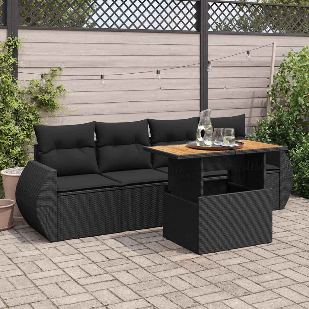 5-delige Loungeset met kussens poly rattan zwart is nu te koop bij PeponiXL, paradijselijk wonen!