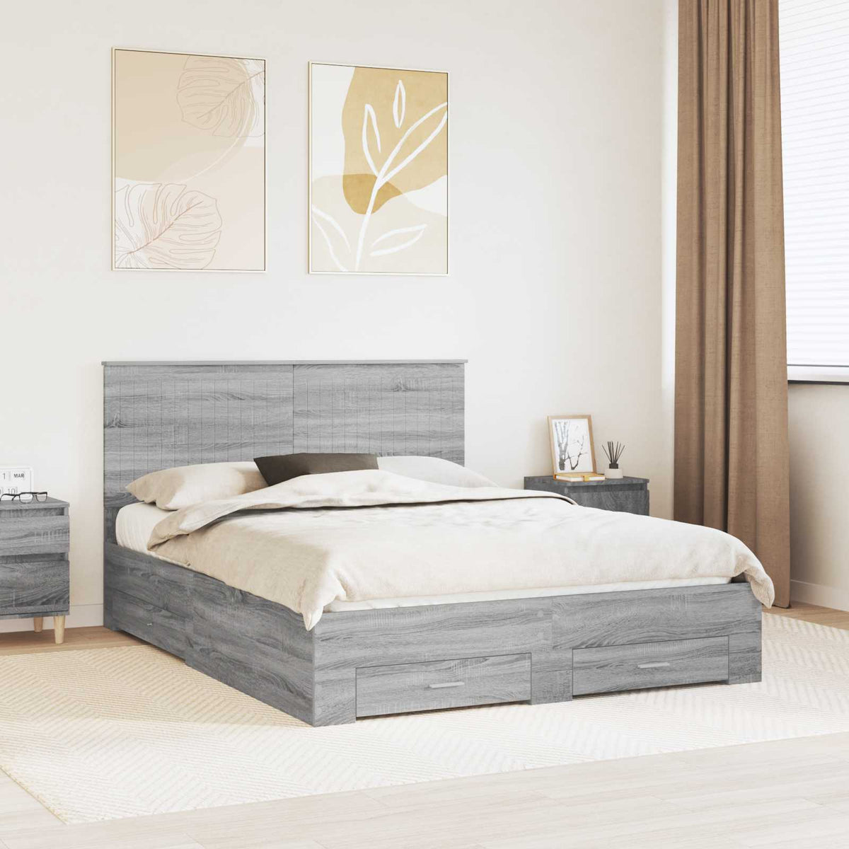 Bedframe met hoofdeinde Grijs Sonoma 150 x 200 cm Bewerkt hout is nu te koop bij PeponiXL, paradijselijk wonen!