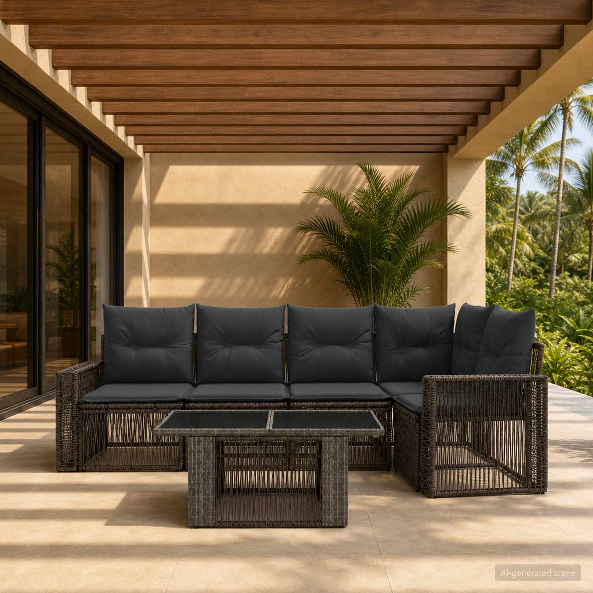 Tuinbankenset 6 st Grijs en Donkergrijs poly rattan is nu te koop bij PeponiXL, paradijselijk wonen!