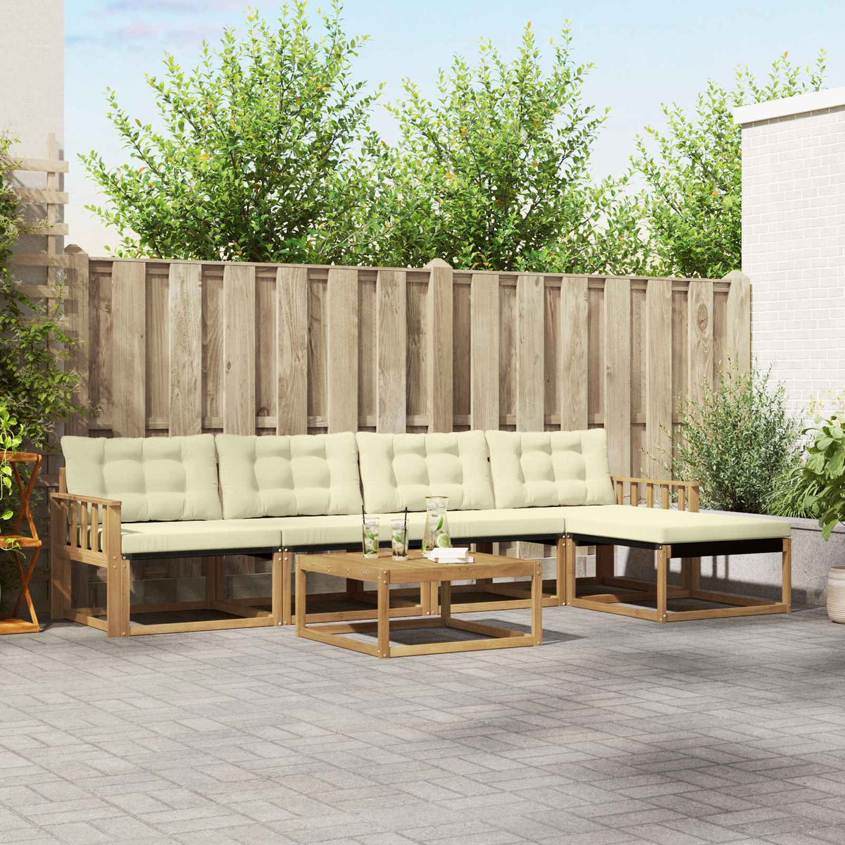 Buiten bankenset 6 pcs Wit en crèmekleurig is nu te koop bij PeponiXL, paradijselijk wonen!