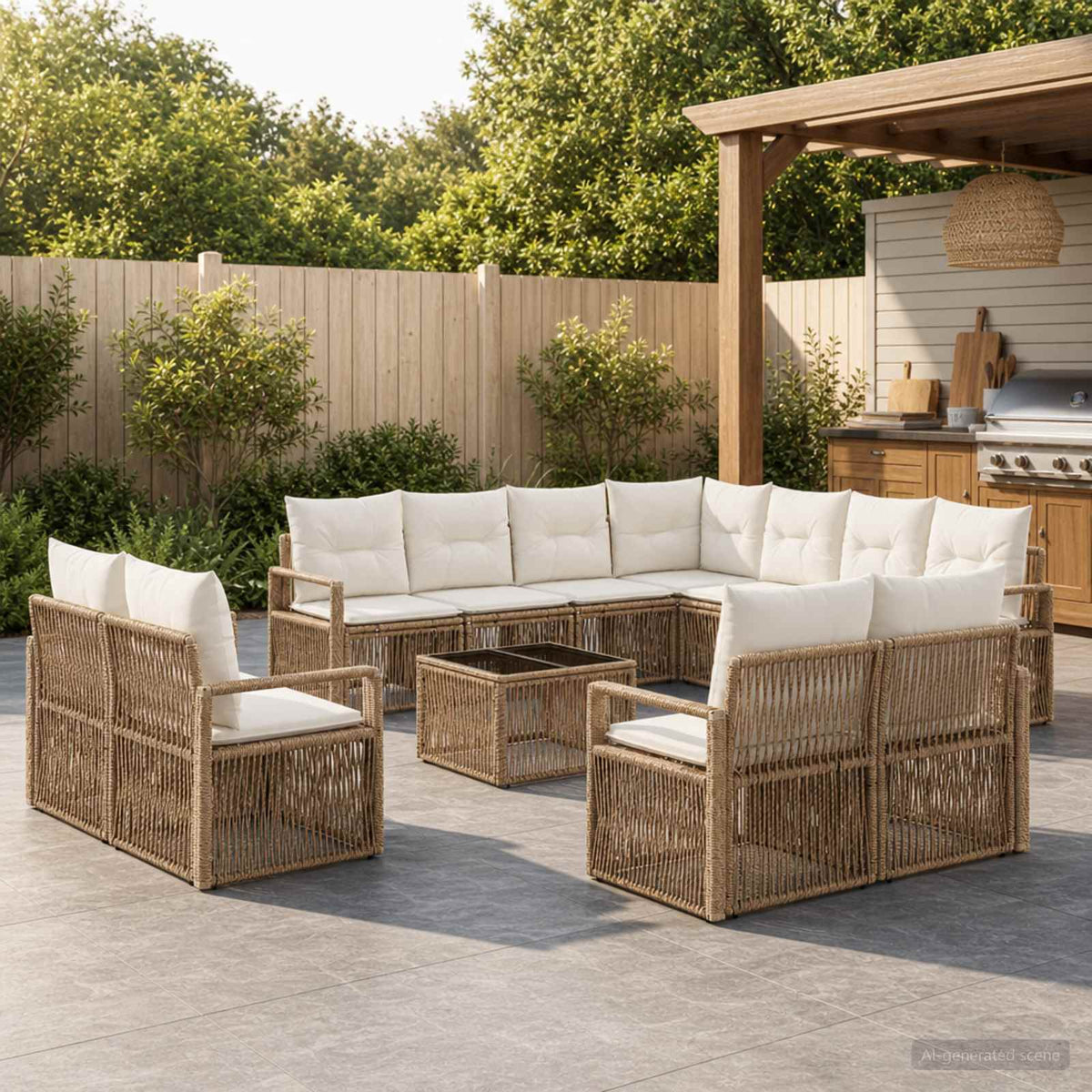 Tuinbankenset 12 pcs Beige poly rattan is nu te koop bij PeponiXL, paradijselijk wonen!