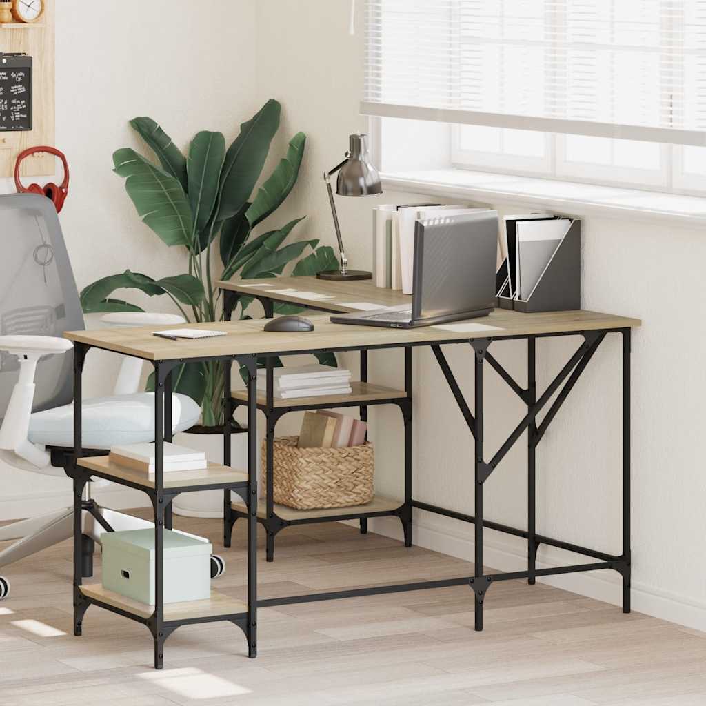 Bureau 139x139x75 cm bewerkt hout sonoma eikenkleurig is nu te koop bij PeponiXL, paradijselijk wonen!