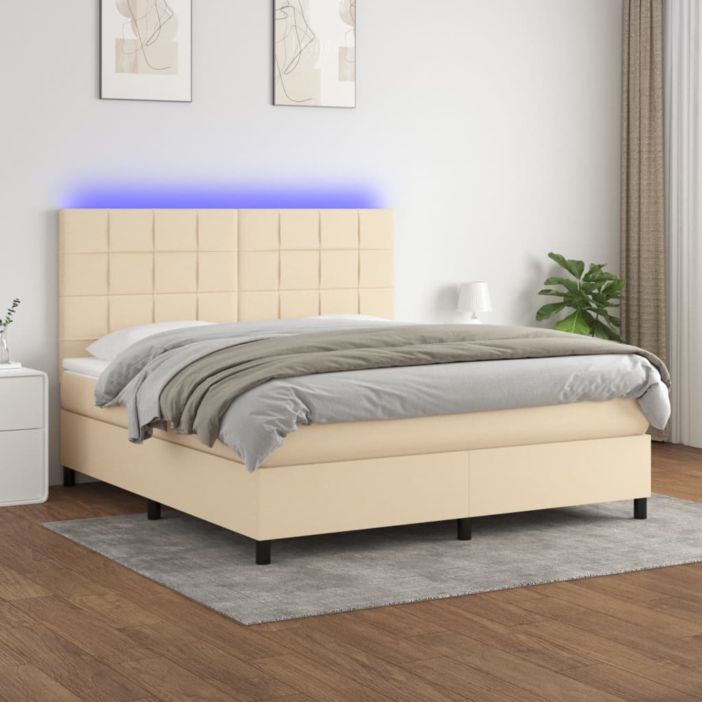 Boxspring met matras en LED stof crèmekleurig 180x200 cm is nu te koop bij PeponiXL, paradijselijk wonen!