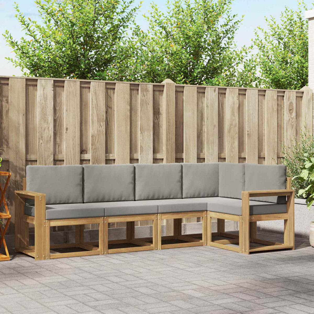 Buiten bankenset met kussen 5 pcs Wit en Lichtgrijs is nu te koop bij PeponiXL, paradijselijk wonen!
