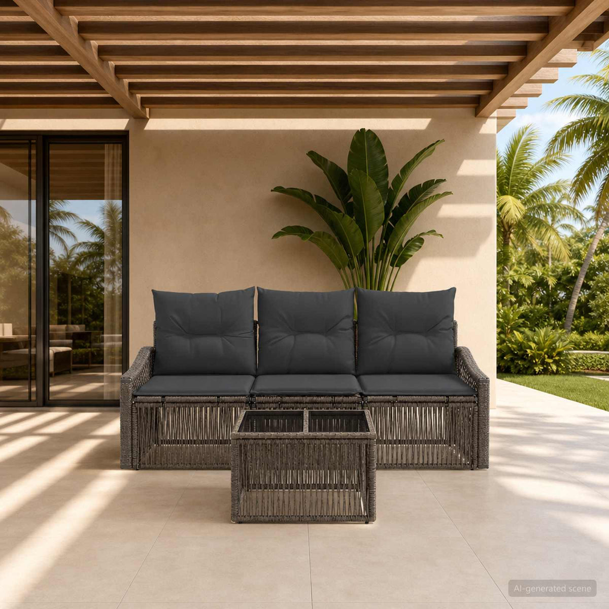 Tuinbankenset 4 pcs Grijs poly rattan is nu te koop bij PeponiXL, paradijselijk wonen!
