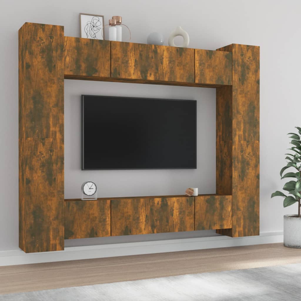8-delige Tv-meubelset bewerkt hout gerookt eikenkleurig is nu te koop bij PeponiXL, paradijselijk wonen!